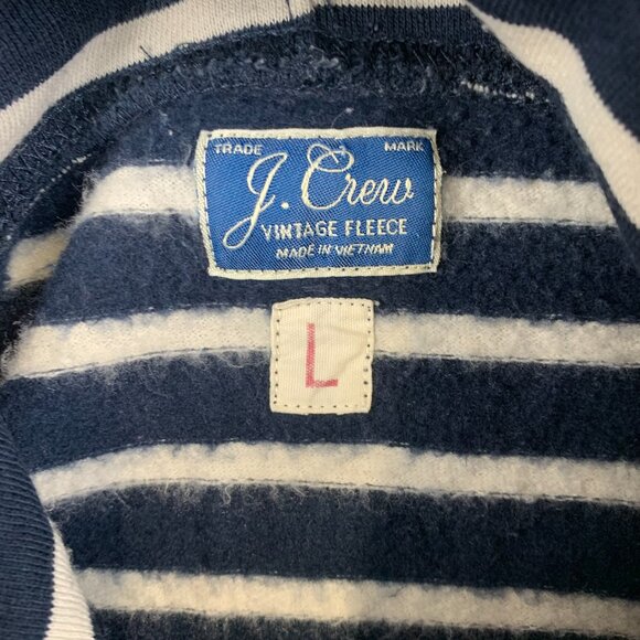 J Crew Mens Sweater Large Navy Blue Striped Hoodie Long Sleeve Vintage Fleece - Picture 3 of 7